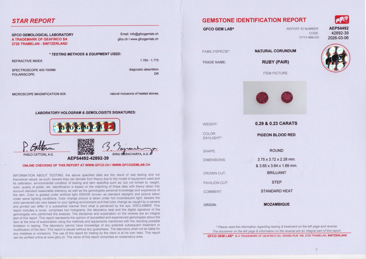 Пара рубинов Pegeon Blood Red в огранке круг 0,52 карат, Мозамбик  Изображение №4