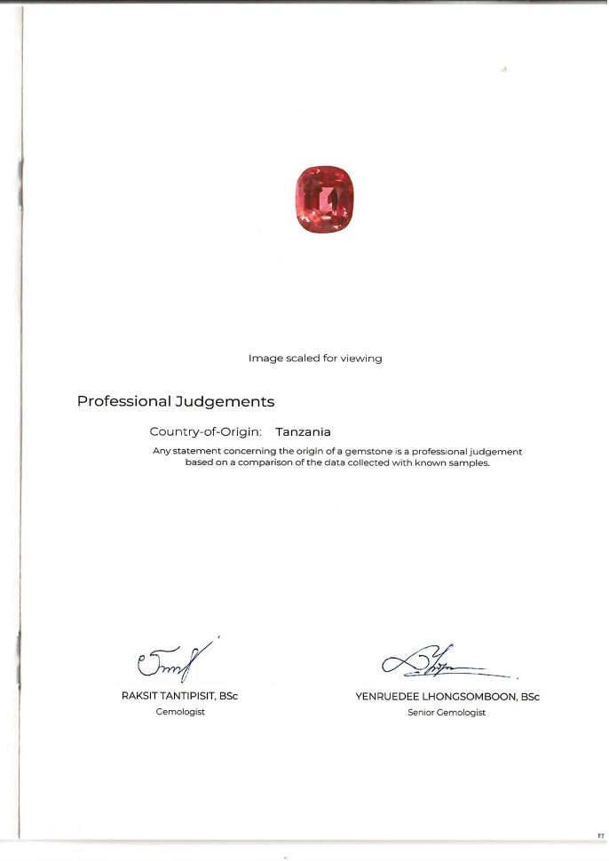 Сертификат Уникальная розово-красная шпинель Махенге 4,12 карата, GRS brilliancy-type "Vibrant", ICA Book