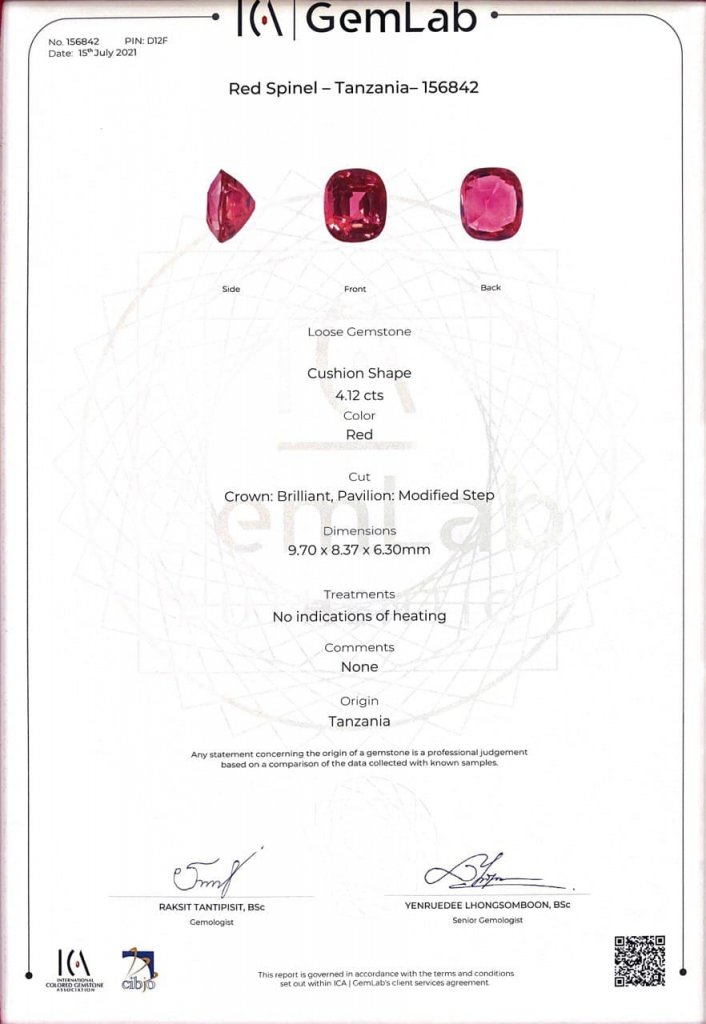 Уникальная розово-красная шпинель Махенге 4,12 карата, GRS brilliancy-type "Vibrant", ICA Book Изображение №8