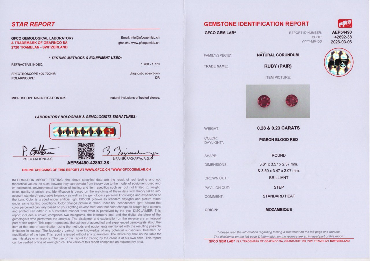Пара рубинов Pigeon Blood Red в огранке круг 0,51 карат, Мозамбик  Изображение №4