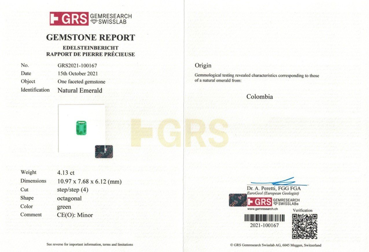 Колумбийский изумруд в огранке октагон 4,13 карат, GRS Изображение №6