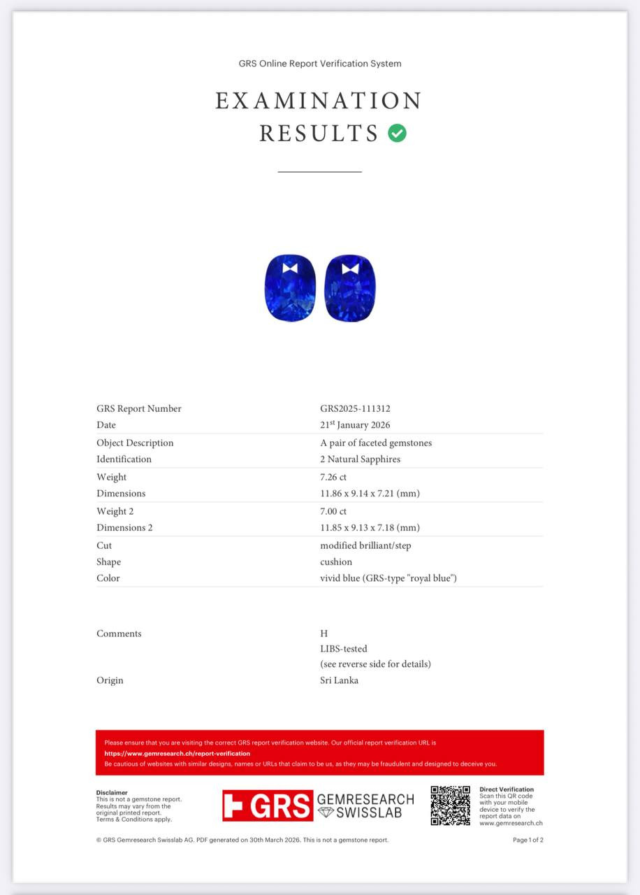 Пара сапфиров Royal Blue в огранке кушон 14,26 карат, Шри-Ланка  Изображение №5
