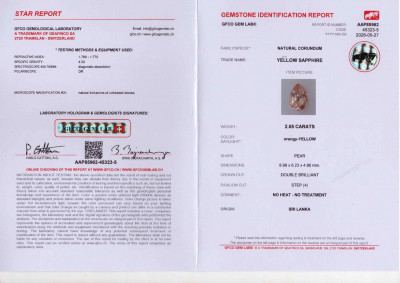 Сертификат Негретый персиковый сапфир в огранке груша 2,05 карат, Шри-Ланка. Лот 13