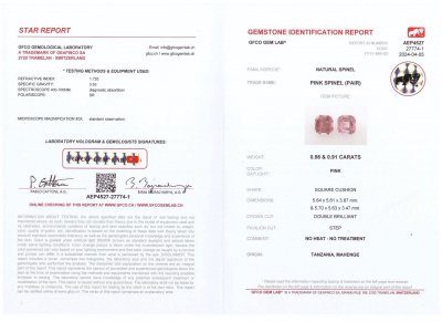 Сертификат Шпинель в огранке кушон 1,89 карат, Танзания