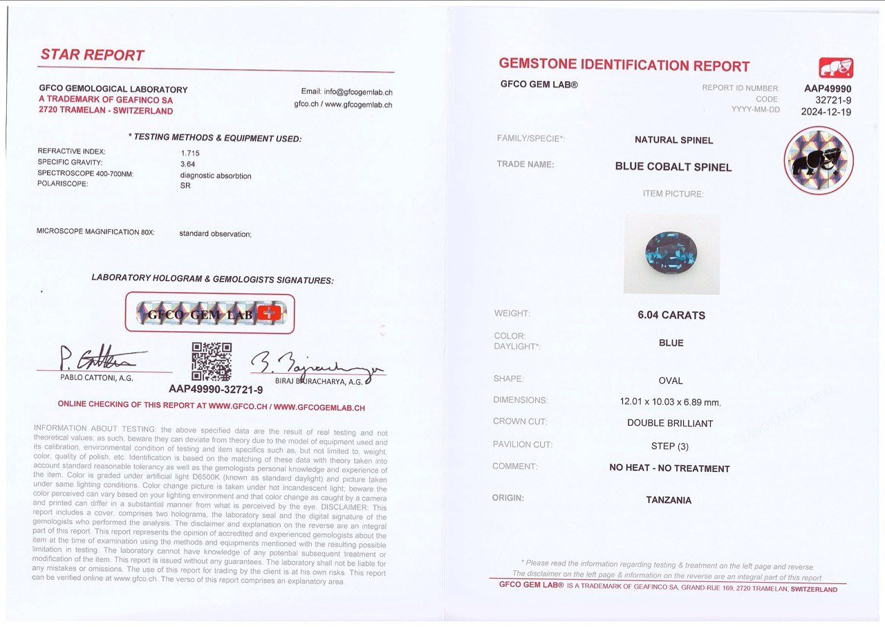 Кобальтовая шпинель в огранке овал  6,04 карата, Танзания Изображение №6