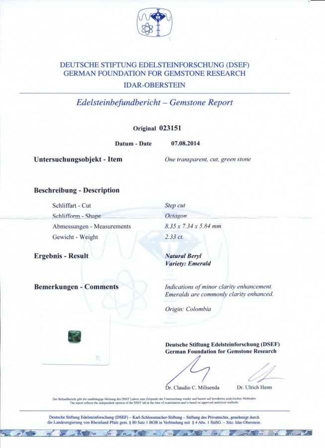 Сертификат Комплект колумбийских изумрудов 4,52 карата