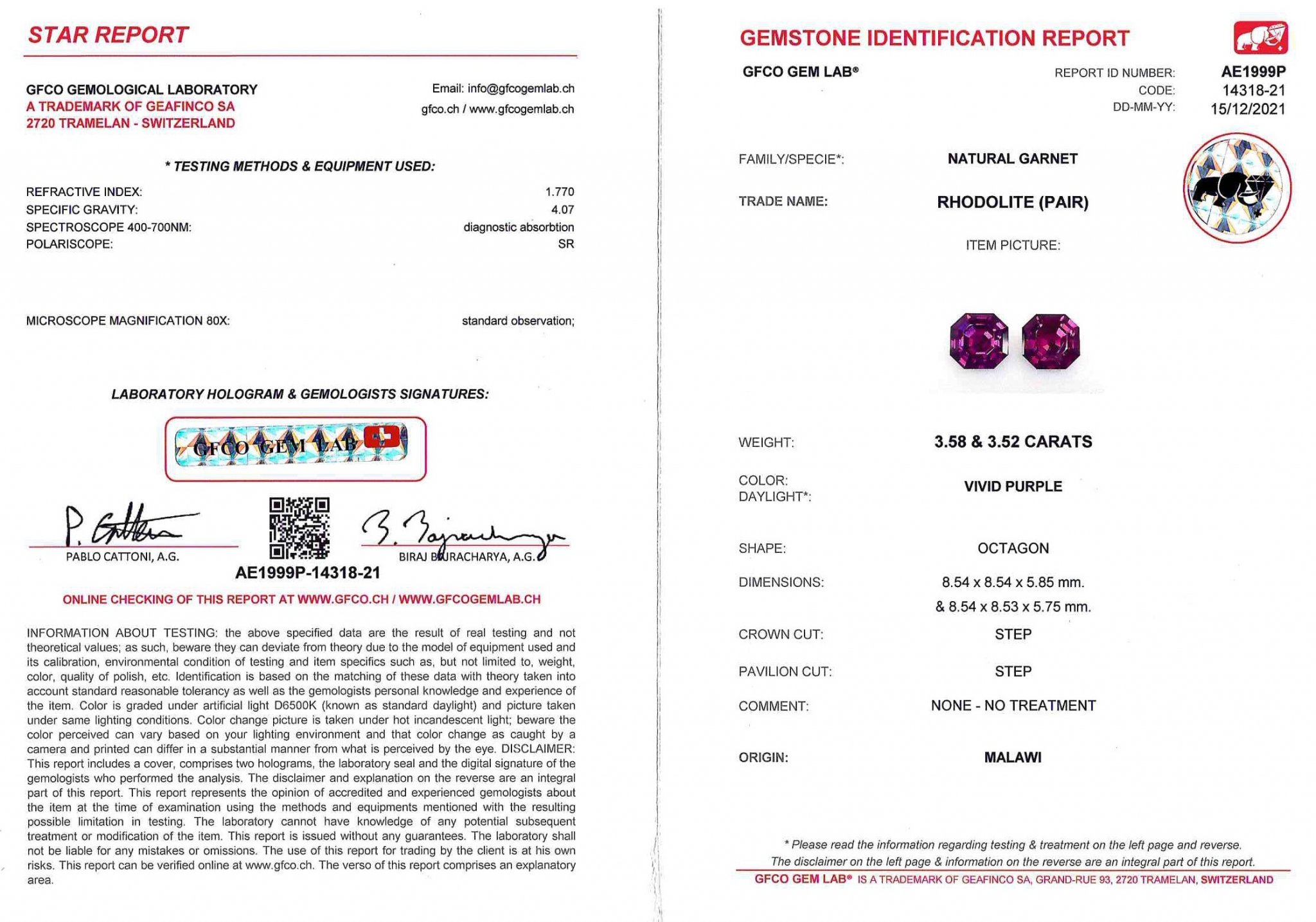 Пара умбалитов в огранке октагон 7,10 карат, Малави Изображение №4