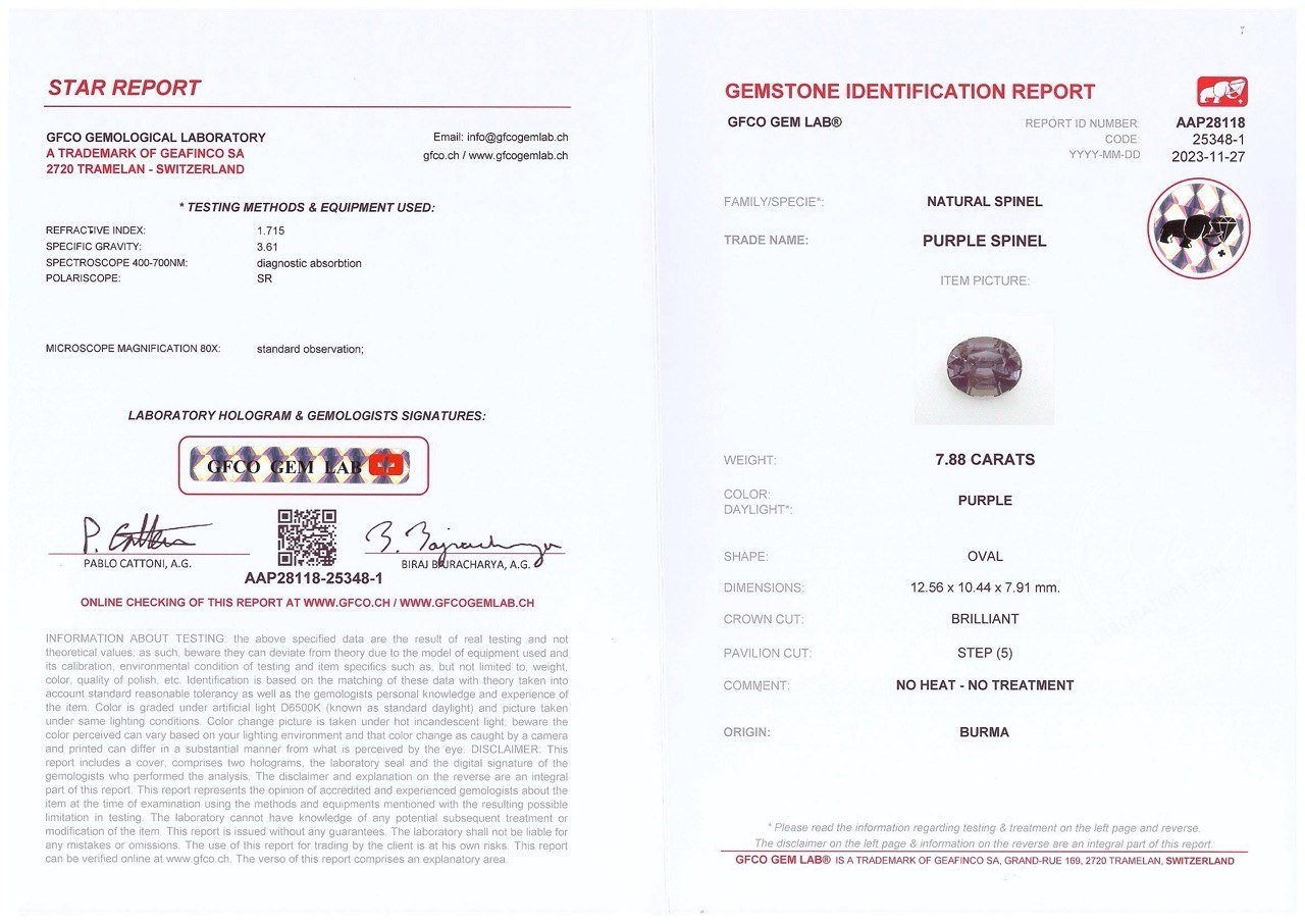 Серо-фиолетовая шпинель в огранке овал 7,88 карат, Бирма Изображение №5