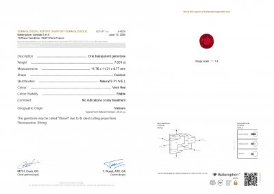 Сертификат Шпинель Vivid Red в огранке кушон 7,03 карат, Вьетнам