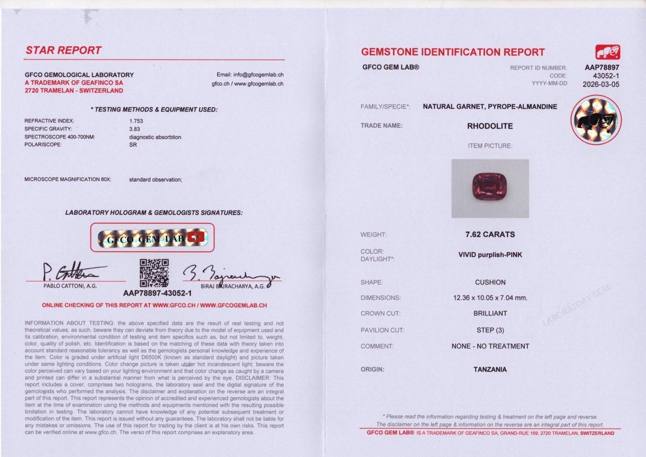 Гранат родолит в огранке кушон 7,62 карат, Танзания Изображение №6