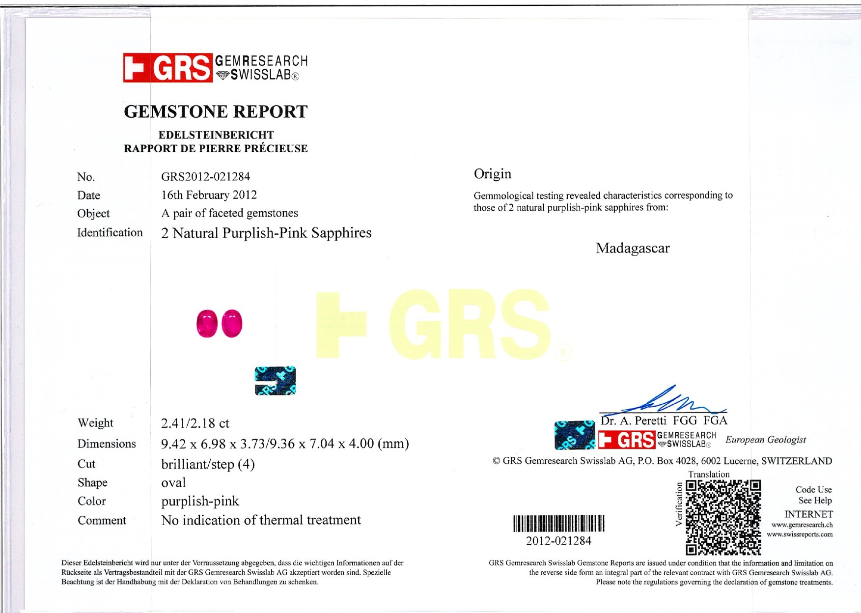 Пара негретых сапфиров 4,59 карата, Мадагаскар, GRS Изображение №6