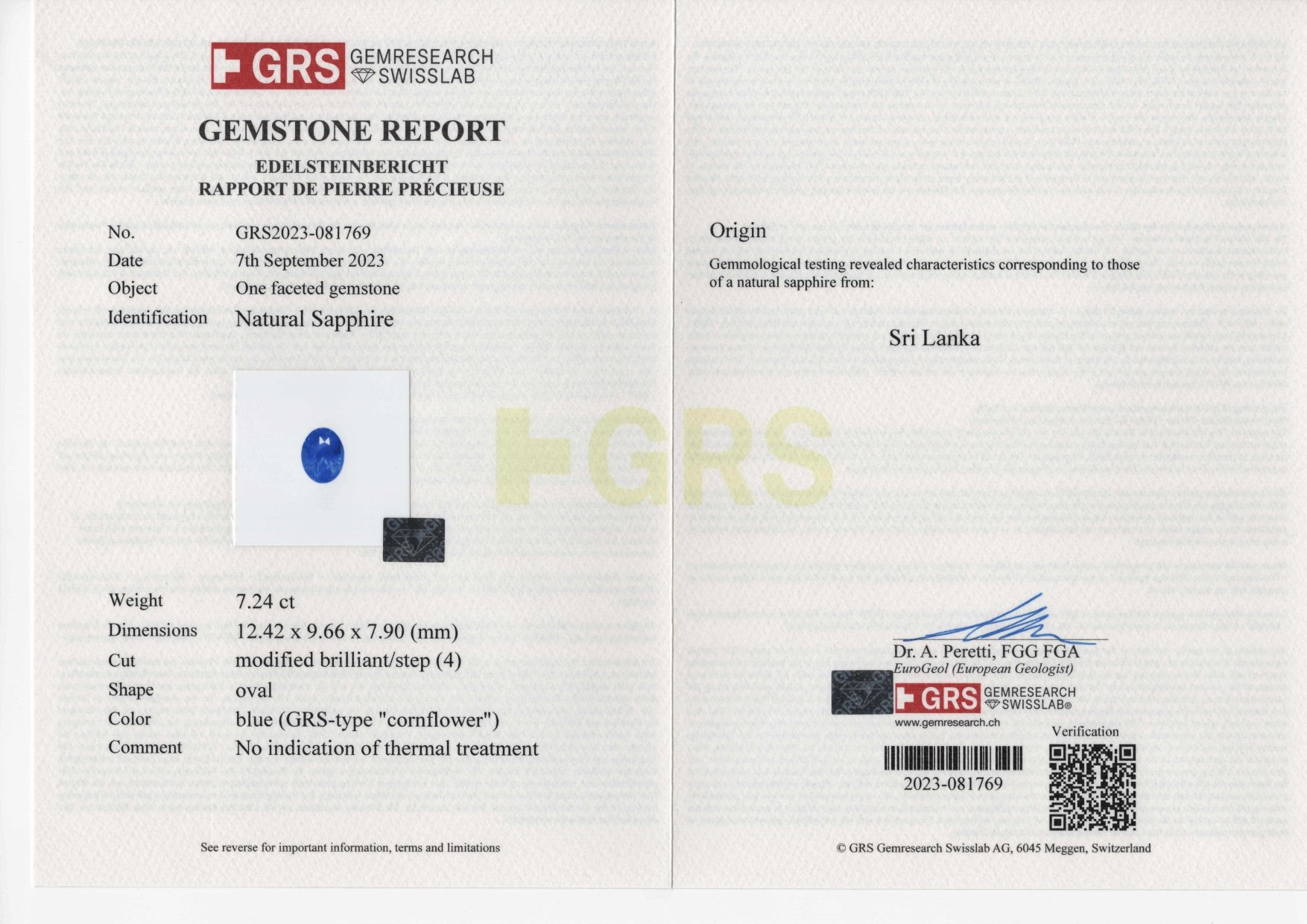 Негретый сапфир Cornflower Blue в огранке овал 7,24 карата, Шри-Ланка Изображение №6