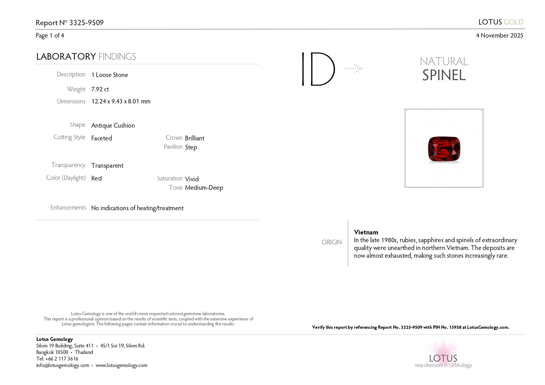 Ярко-красная шпинель в огранке кушон 7,92 карат, Вьетнам Изображение №6
