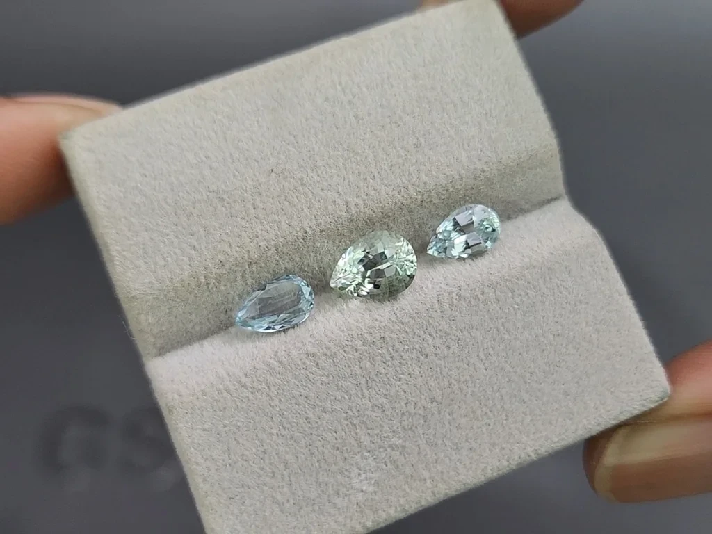 Сет аквамаринов в огранке груша 1,92 карата, Мадагаскар Изображение №5