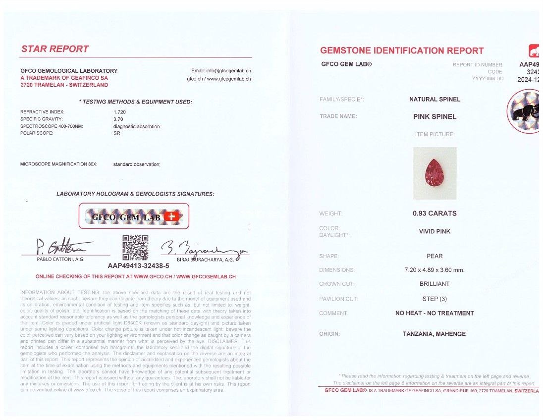 Ярко-розовая Махенге шпинель в огранке груша 0,93 карата, Танзания Изображение №6