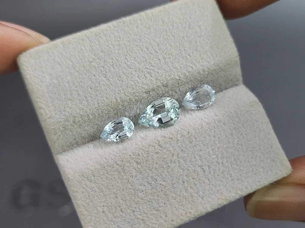 Сет аквамаринов в огранке груша 1,82 карат, Мадагаскар Изображение №5