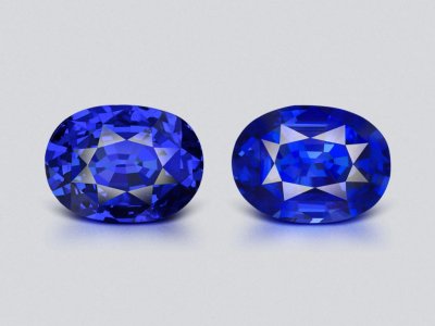 Пара насыщенных сапфиров Peacok  Blue в огранке овал 20,02 карата, Шри-Ланка  photo