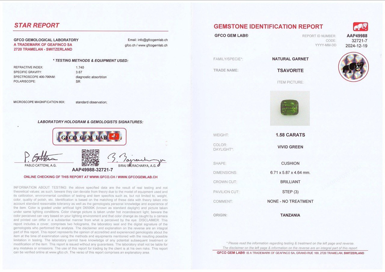 Гранат цаворит Vivid Green в огранке кушон 1,58 карата, Танзания Изображение №6