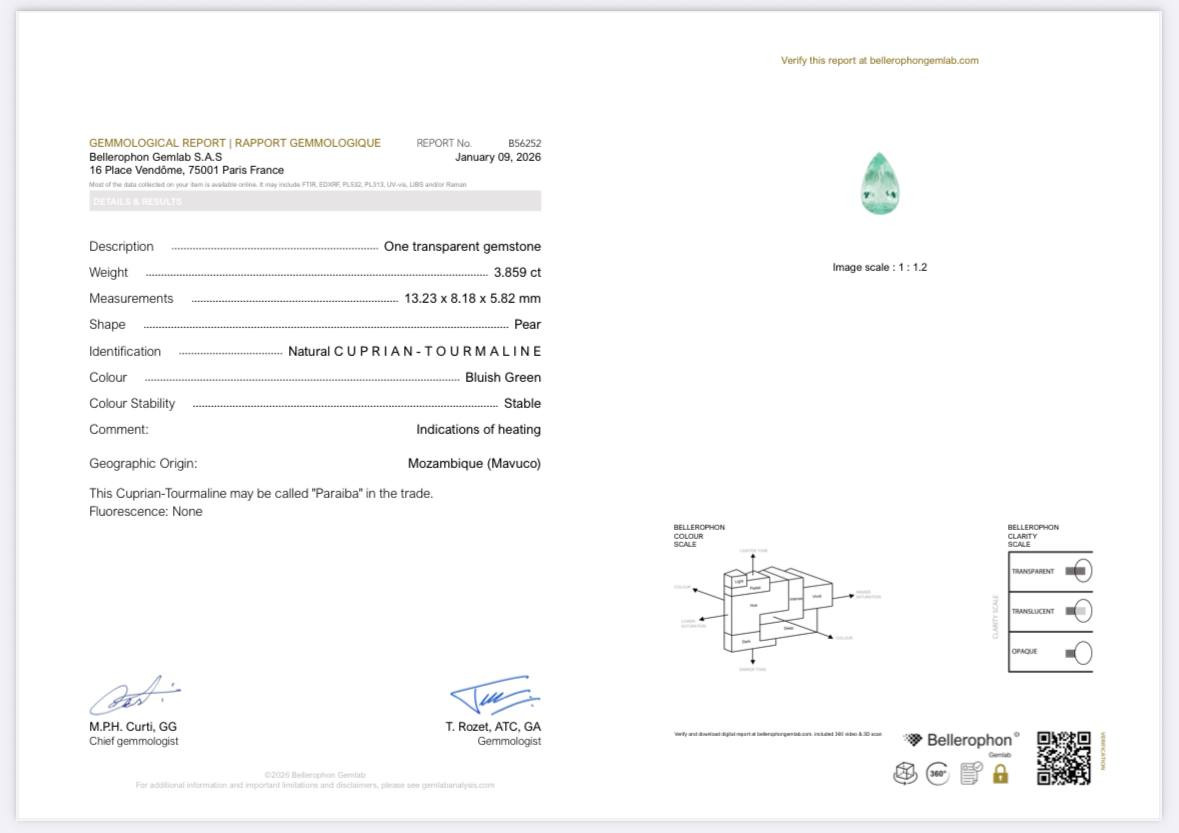 Параиба Neon Green в огранке груша 3,84 карата, Мозамбик Изображение №6