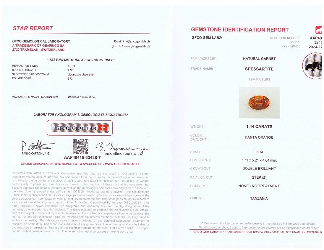 Гранат спессартин цвета Fanta в огранке овал 1,44 карата, Танзания Изображение №6