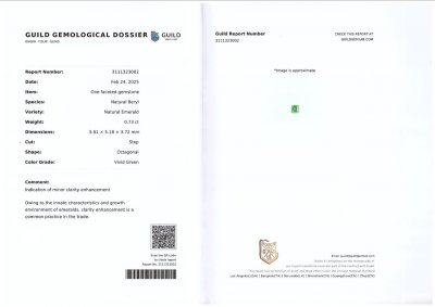 Сертификат Изумруд Vivid Green в огранке октагон 0,73 карата, Панджшер