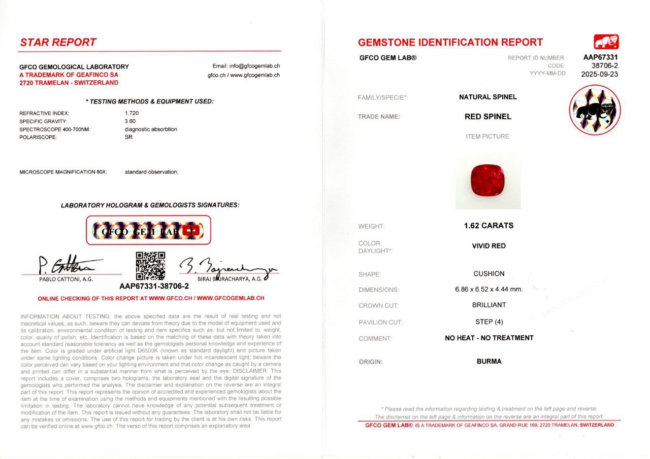 Шпинель Vivid Red в огранке кушон 1,62 карат, Бирма Изображение №6