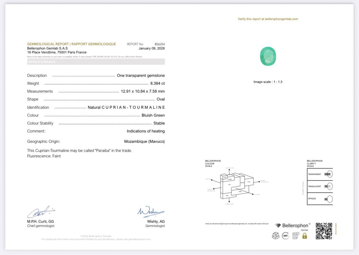 Параиба Neon Green в огранке овал 8,38 карат, Мозамбик Изображение №6