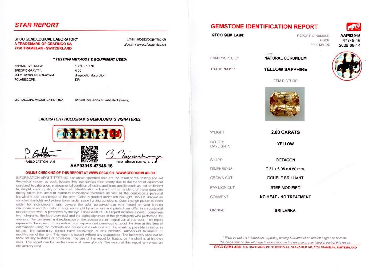 Негретый желтый сапфир в огранке радиант 2,00 карат, Шри-Ланка Изображение №5