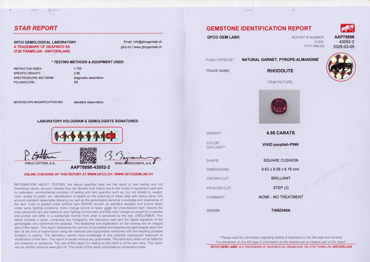 Гранат родолит в огранке кушон 4,55 карат, Танзания Изображение №6