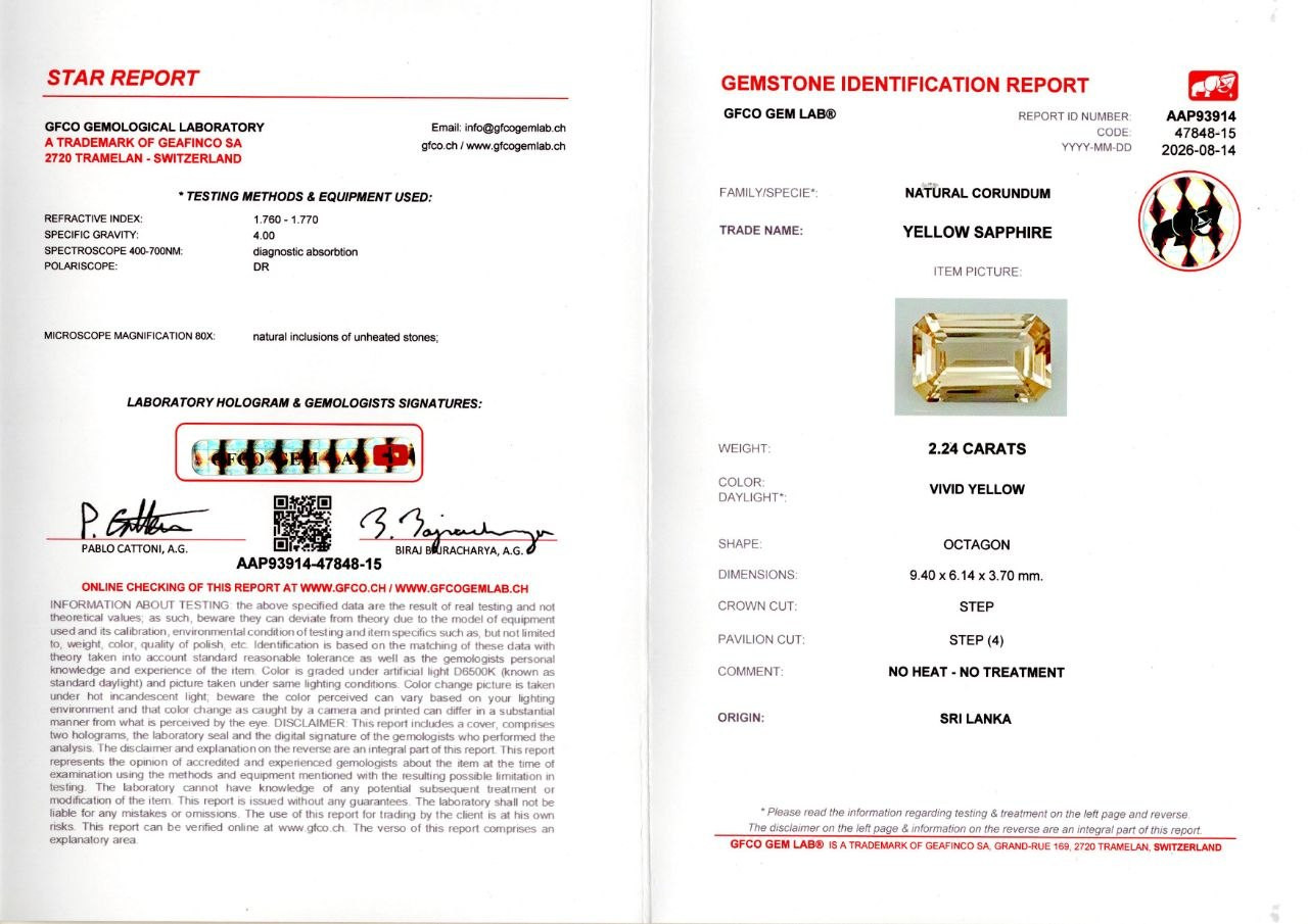 Негретый ярко-желтый сапфир в огранке октагон 2,24 карат, Шри-Ланка Изображение №6