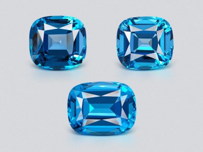 Сет из ярко-голубых Swiss Blue топазов в огранке кушон 66,96 карата, Бразилия  photo
