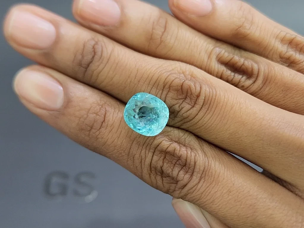 Параиба зеленовато-голубая в огранке кушон 6,61 карат, Мозамбик Изображение №2