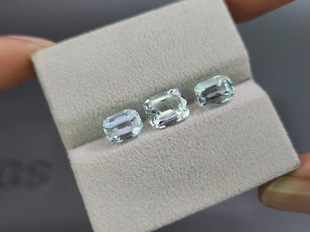Сет аквамаринов в огранке кушон 3,87 карат, Мадагаскар Изображение №5
