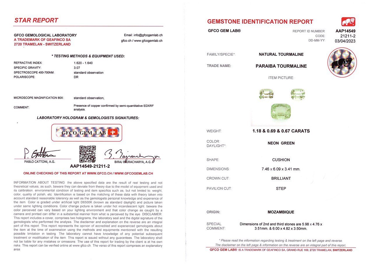 Сет турмалинов Параиба в огранке кушон 2,54 карат, Мозамбик Изображение №5