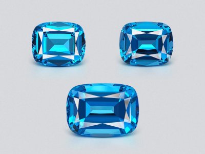 Сет из ярко-голубых Swiss Blue топазов в огранке кушон 43,40 карата, Бразилия  photo