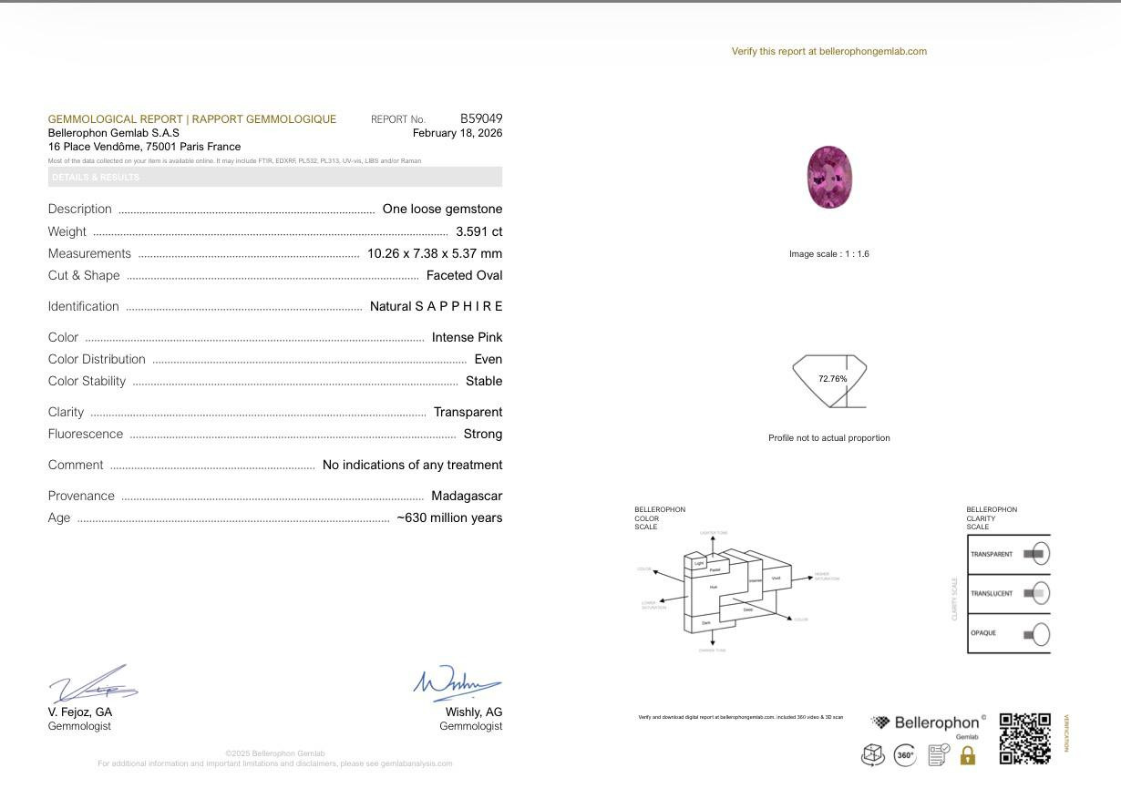 Негретый сапфир Intense Pink в огранке овал 3,59 карат, Мадагаскар Изображение №6