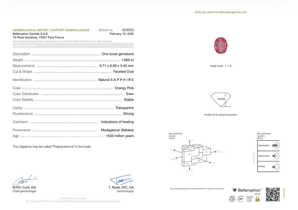 Сапфир Падпараджа в огранке овал 1,67 карат, Мадагаскар Изображение №6