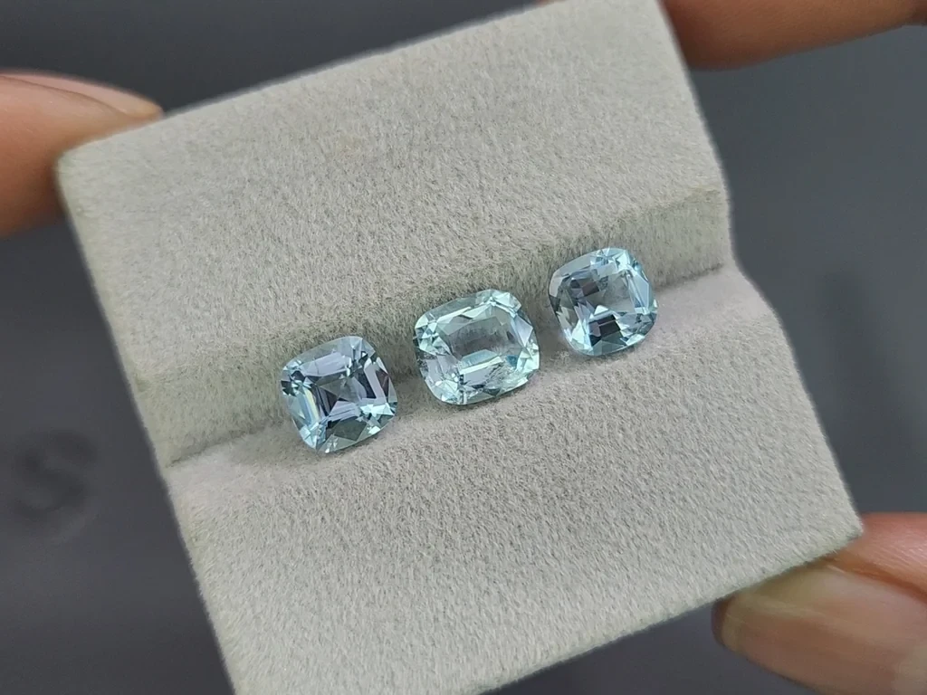 Сет аквамаринов в огранке кушон 3,54 карат, Мадагаскар Изображение №5