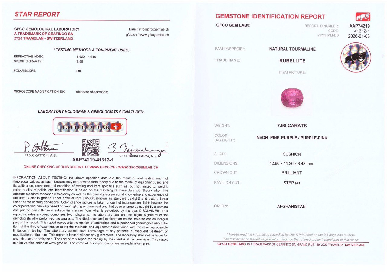 Турмалин рубеллит неоново-розовый в огранке кушон 7,98 карат, Афганистан Изображение №6