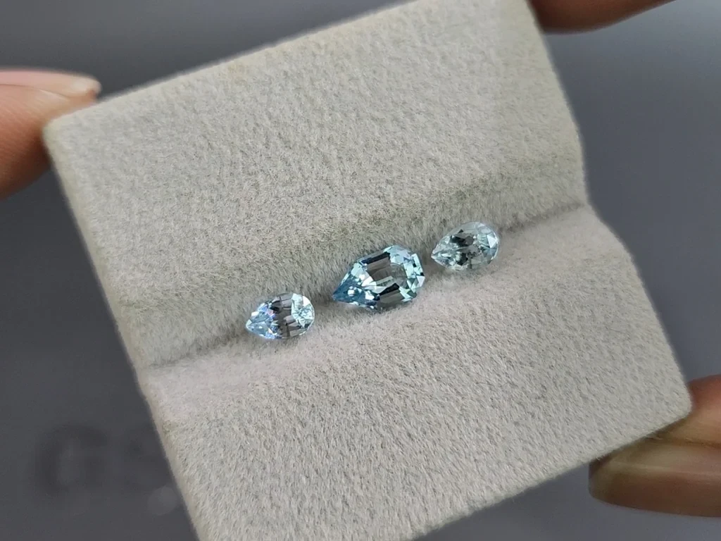 Сет аквамаринов в огранке груша 1,45 карат, Мадагаскар Изображение №5