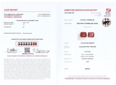 Сертификат Сет рубеллитов в огранке октагон 5,36, Африка