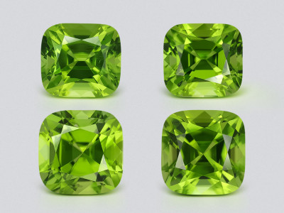 Комплект из ярких желто-зеленых перидотов в огранке кушон 10,42 карат, Бирма photo