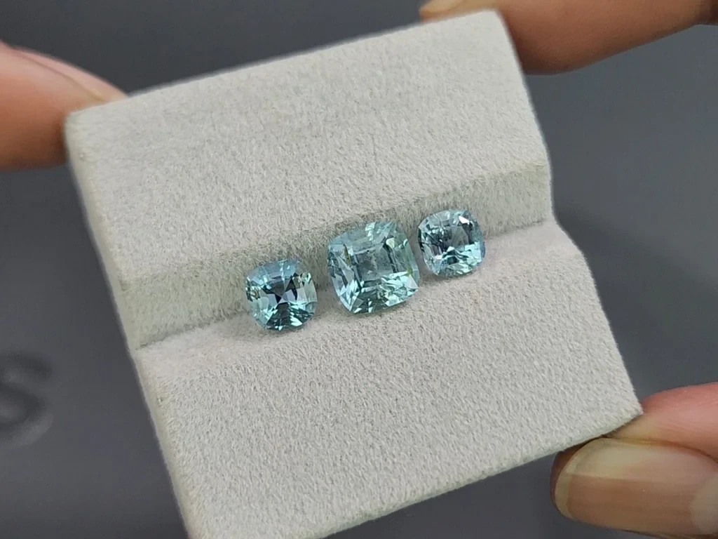 Сет аквамаринов в огранке кушон 3,48 карат, Мадагаскар Изображение №5