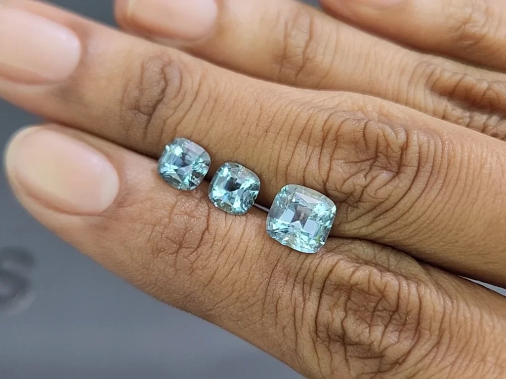 Сет аквамаринов в огранке кушон 3,48 карат, Мадагаскар Изображение №2