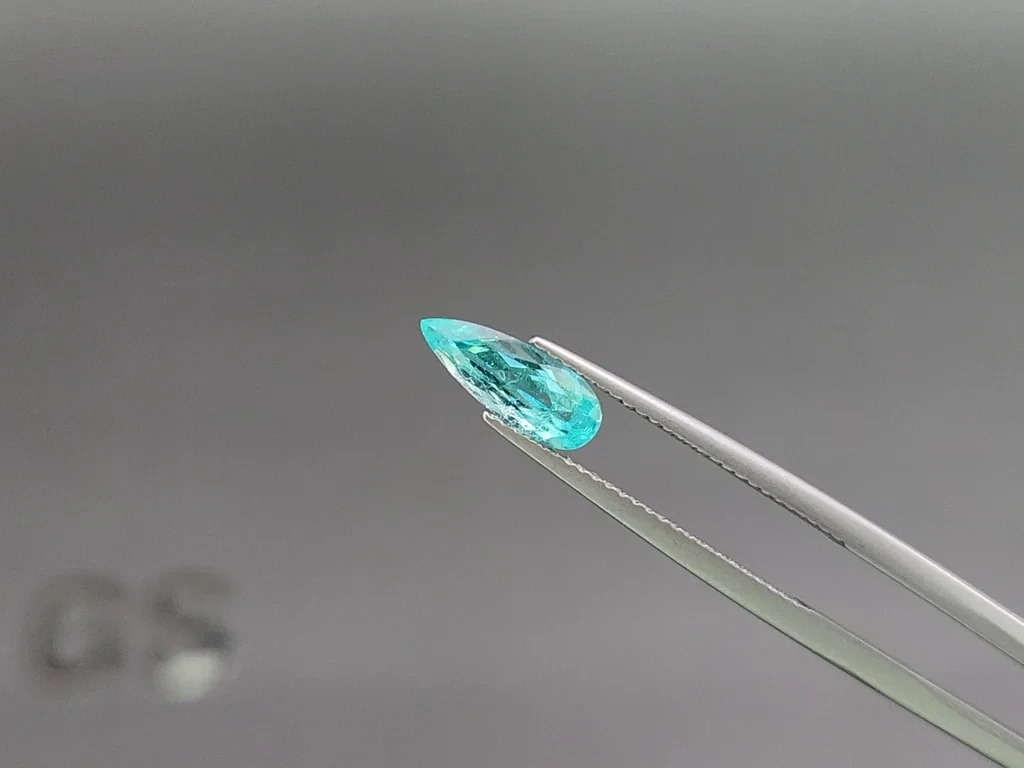 Неоновый зеленовато-голубой турмалин Параиба в огранке груша 1,16 карат, Мозамбик Изображение №3