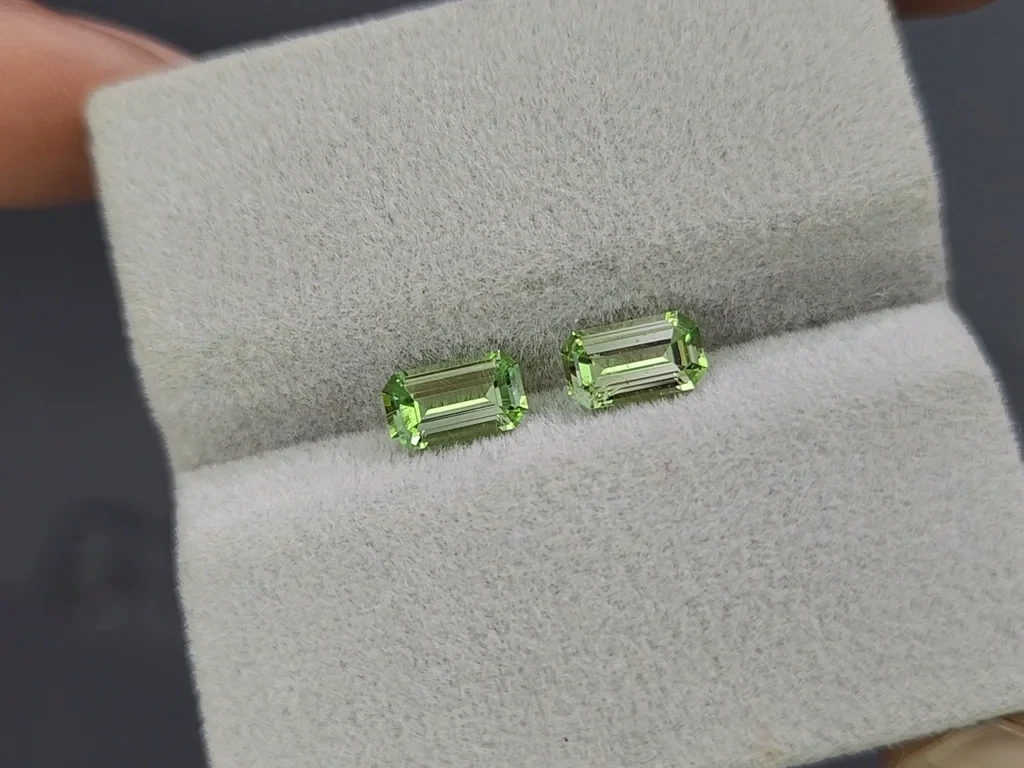 Пара мятно-зеленых гранат гроссуляр в огранке октагон 1,38 карат, Танзания Изображение №4