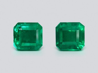Пара изумрудов Vivid Green в огранке ашер 8,15 карата, Замбия photo