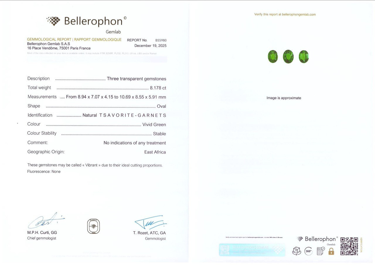 Сет ярко-зеленых цаворитов в огранке овал 8,18 карат, Африка Изображение №6
