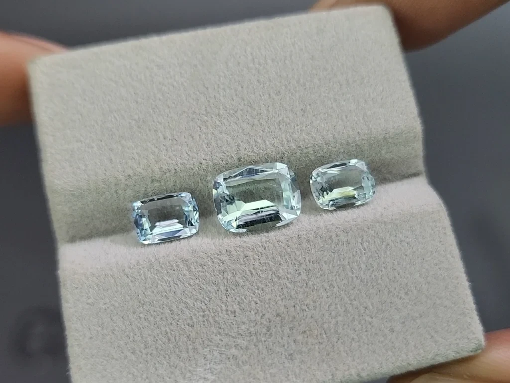 Сет аквамаринов в огранке кушон 3,24 карат, Мадагаскар Изображение №5
