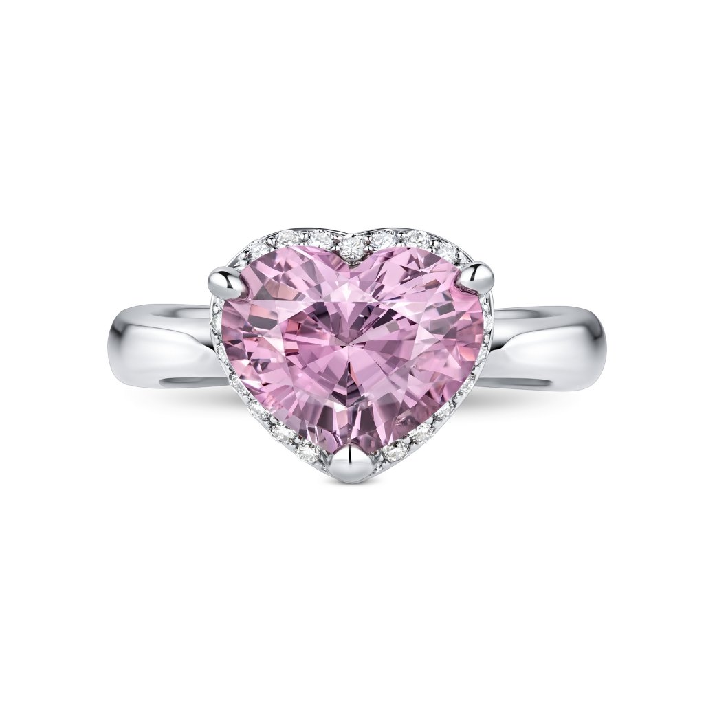 Кольцо с розовой шпинелью и бриллиантами в белом золоте 750 пробы Изображение №2
